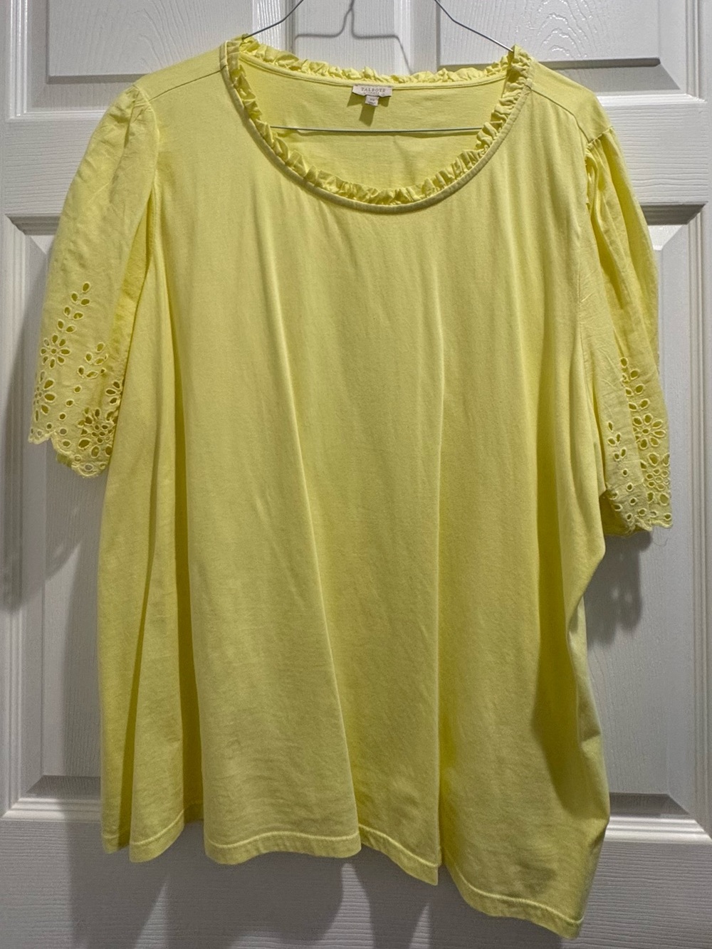 Talbots Pale Yellow Short-Sleeve Eyelet Trim Tee